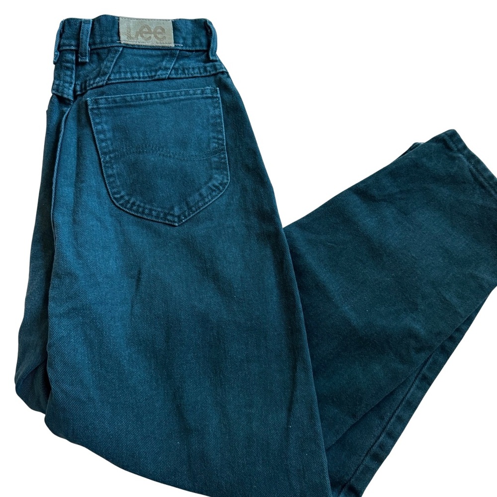 Vintage 90’s Lee Ultra High Rise Mom Curvy Forest Green Wash Colored Jeans